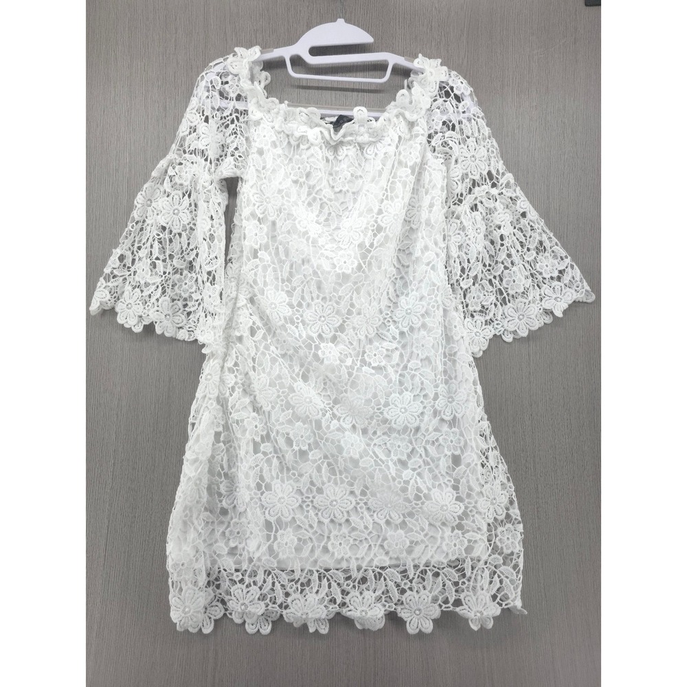 Auxo Collection Floral Lace Cottagecore White Beach Wedding Dress Womens M